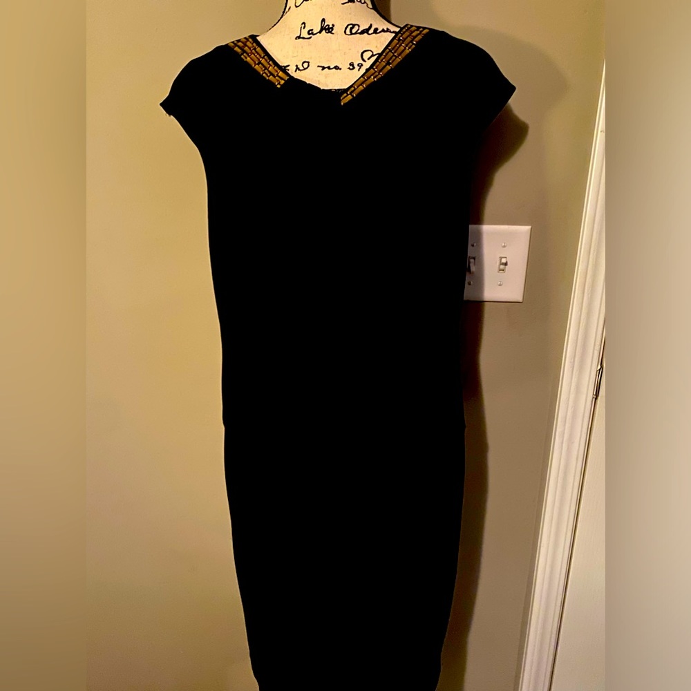 Sleeveless Black Dress with Gold Accents